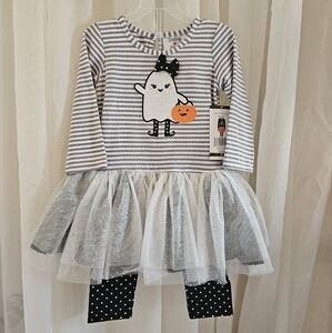 Counting Daisies Girl's Halloween 2 Piece Long Sleeve & Pant Ghost Outfit 3T